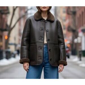 Jason Wu Faux Leather Reversible Double Faced Coat Dark Brown Size L